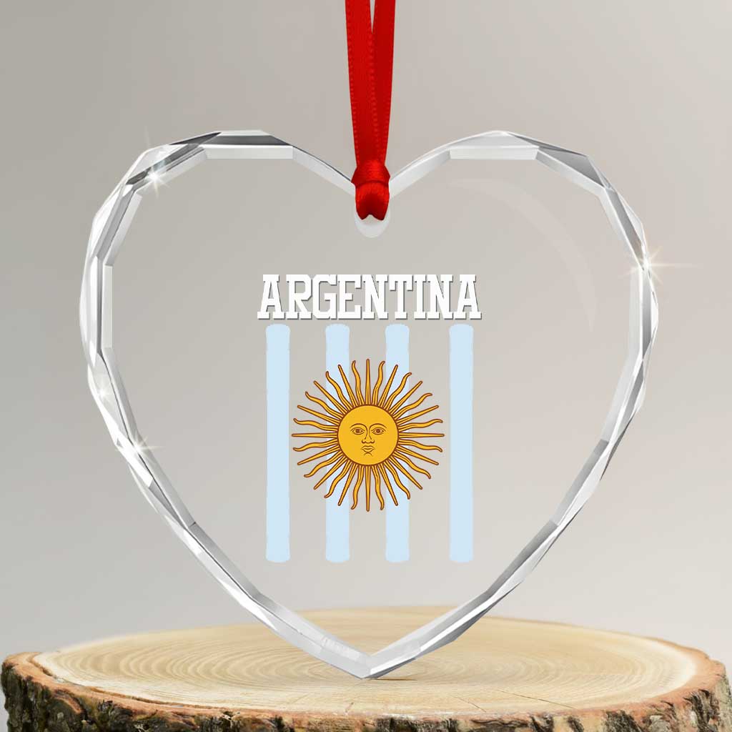 Argentina Sun of May Flag Retro Graphic Heart Crystal Glass Ornament Patriotic Argentine Heritage Pride Souvenir