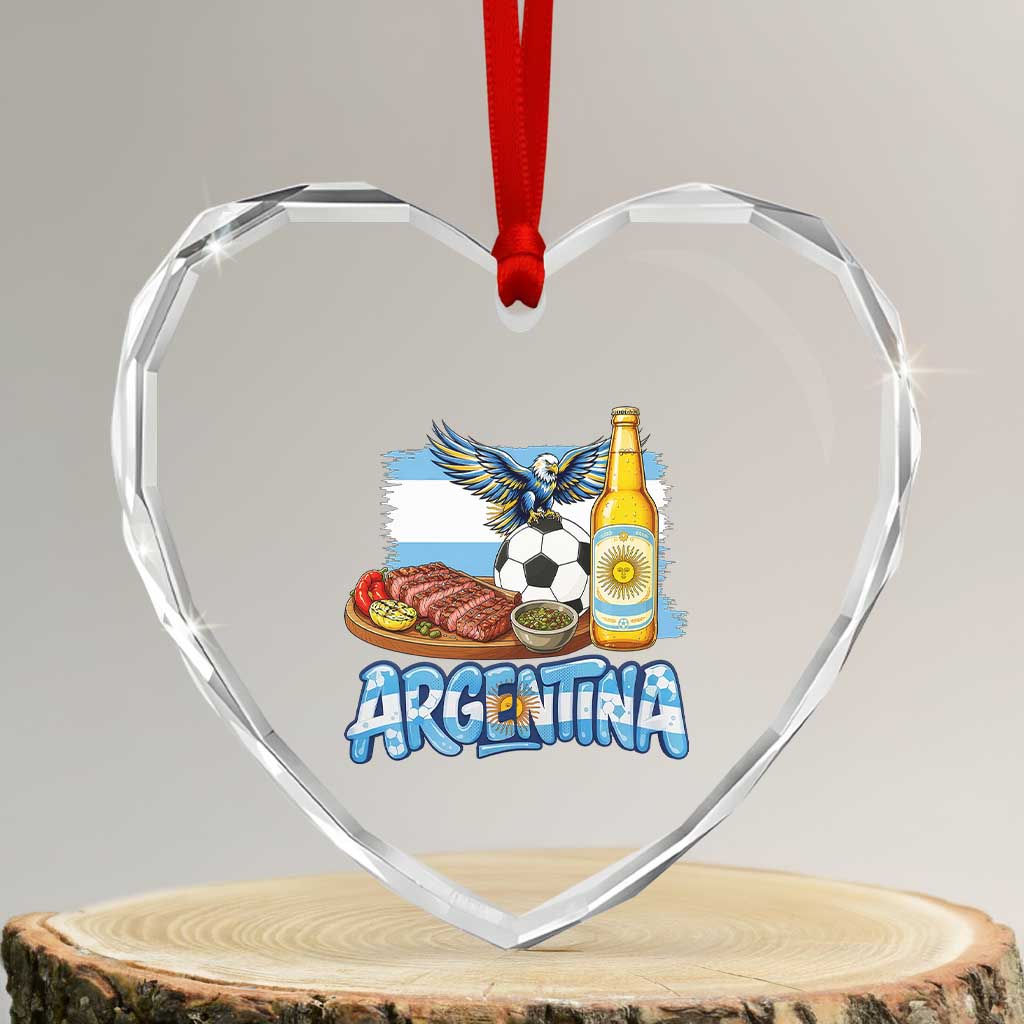 Argentine Pride Soccer And Beer Heart Crystal Glass Ornament Football Fan Graphic