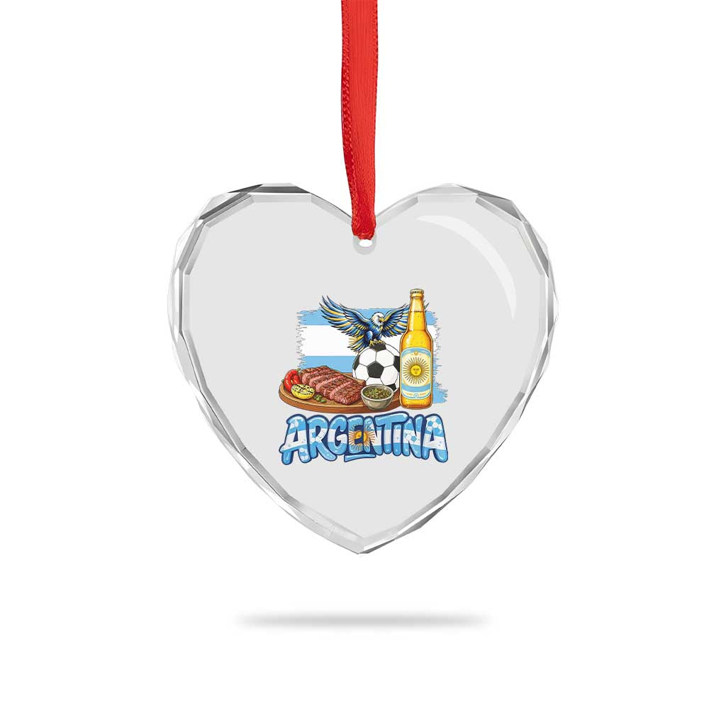 Argentine Pride Soccer And Beer Heart Crystal Glass Ornament Football Fan Graphic