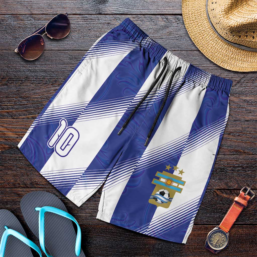 Argentinian Football Personalized Shorts for Men Fileteado Art Style Albiceleste Vertical Stripe