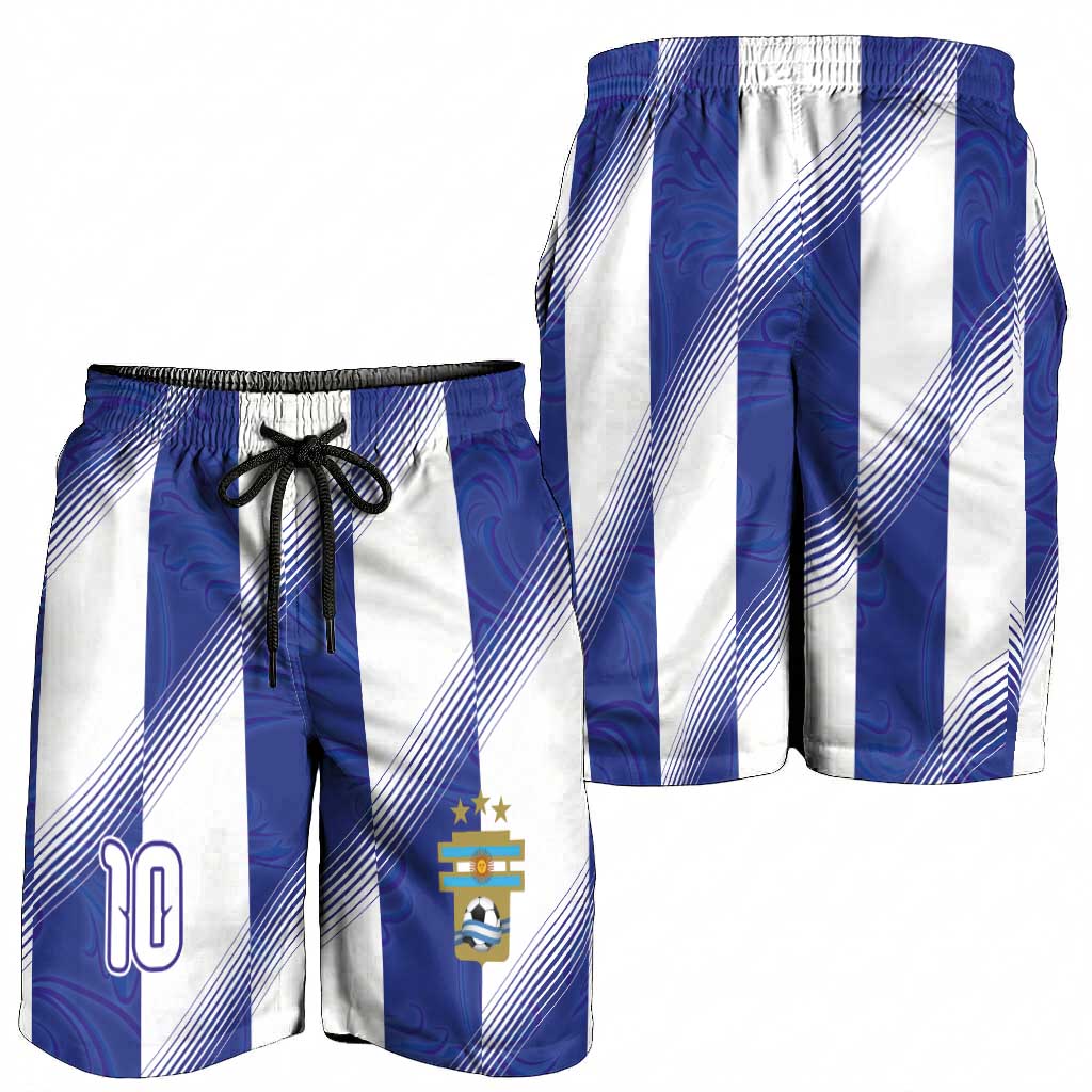 Argentinian Football Personalized Shorts for Men Fileteado Art Style Albiceleste Vertical Stripe