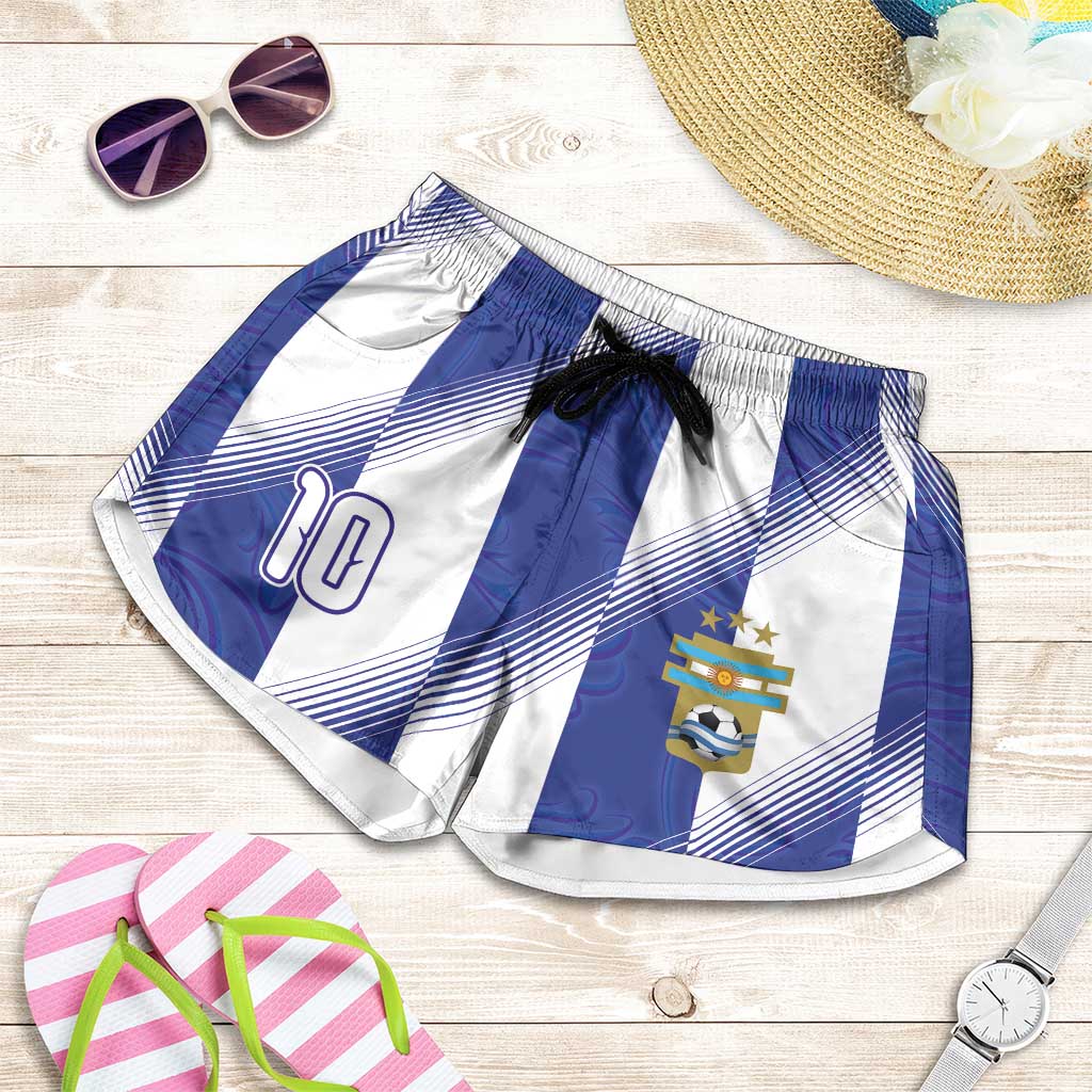 Argentinian Football Personalized Shorts for Women Fileteado Art Style Albiceleste Vertical Stripe