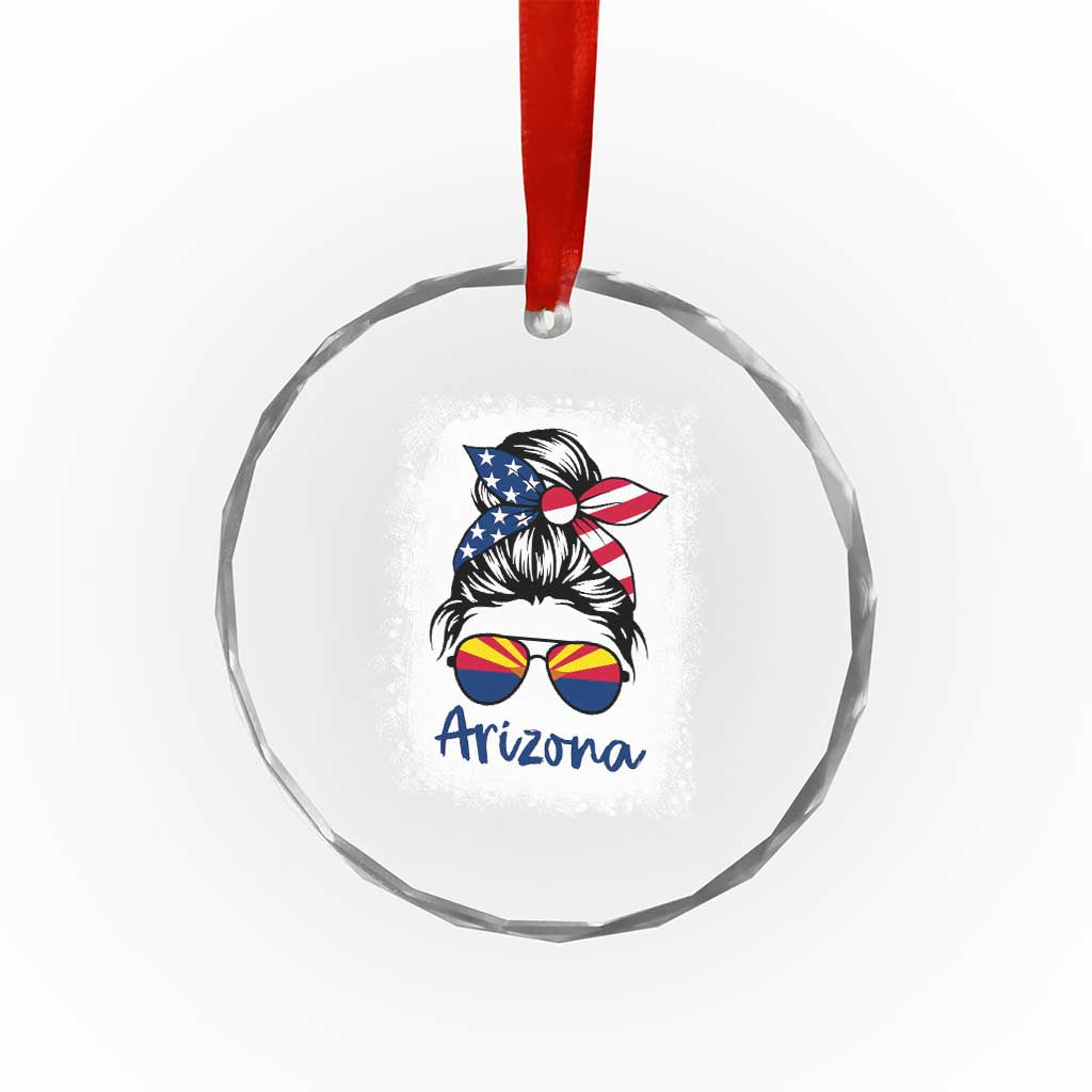 Arizona American Flag Messy Bun Pride Crystal Glass Ornament