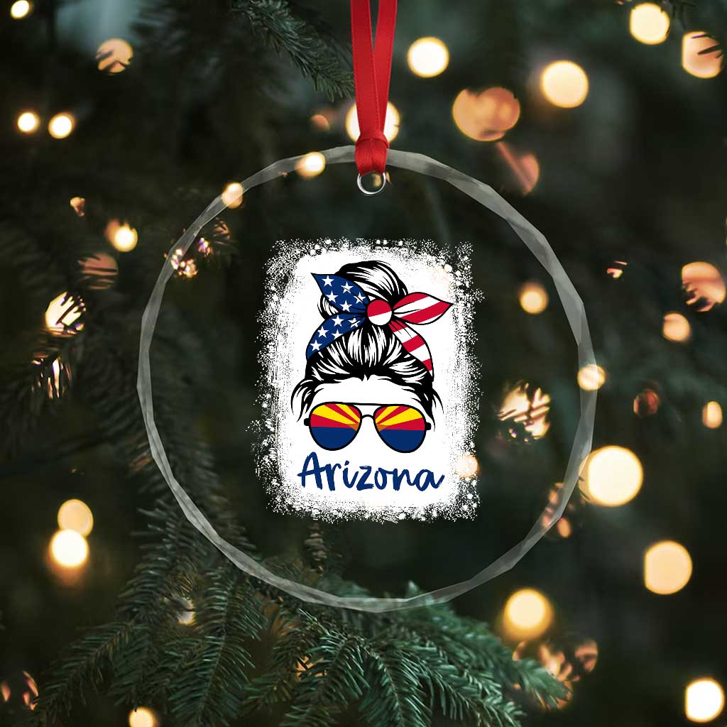 Arizona American Flag Messy Bun Pride Crystal Glass Ornament