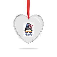 Arizona American Flag Messy Bun Pride Heart Crystal Glass Ornament