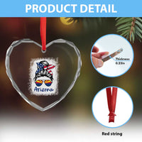 Arizona American Flag Messy Bun Pride Heart Crystal Glass Ornament