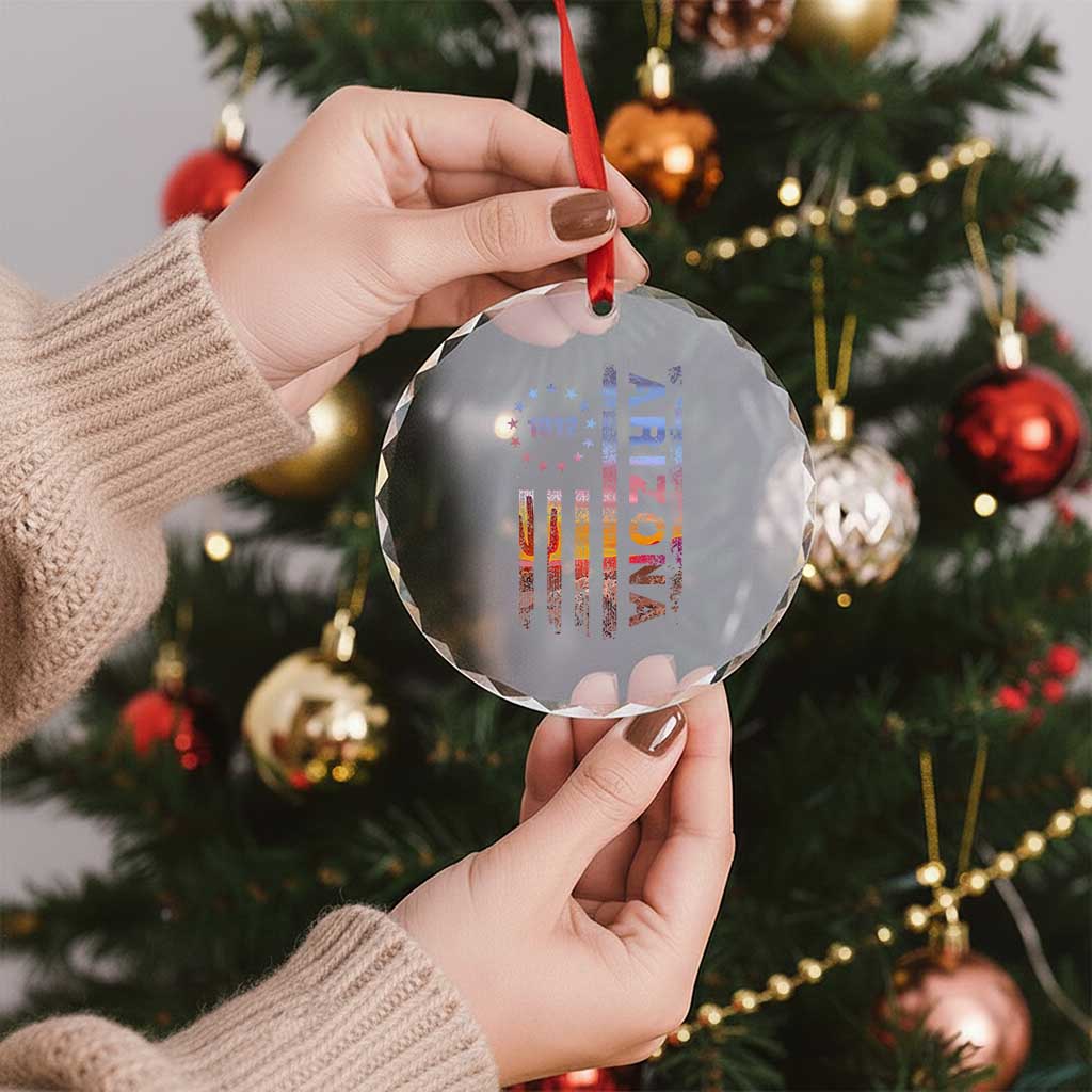 Arizona American Flag Pride Cactus Landscape Established 1912 Crystal Glass Ornament