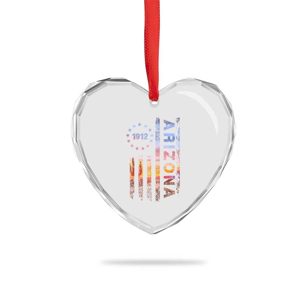 Arizona American Flag Pride Cactus Landscape Established 1912 Heart Crystal Glass Ornament
