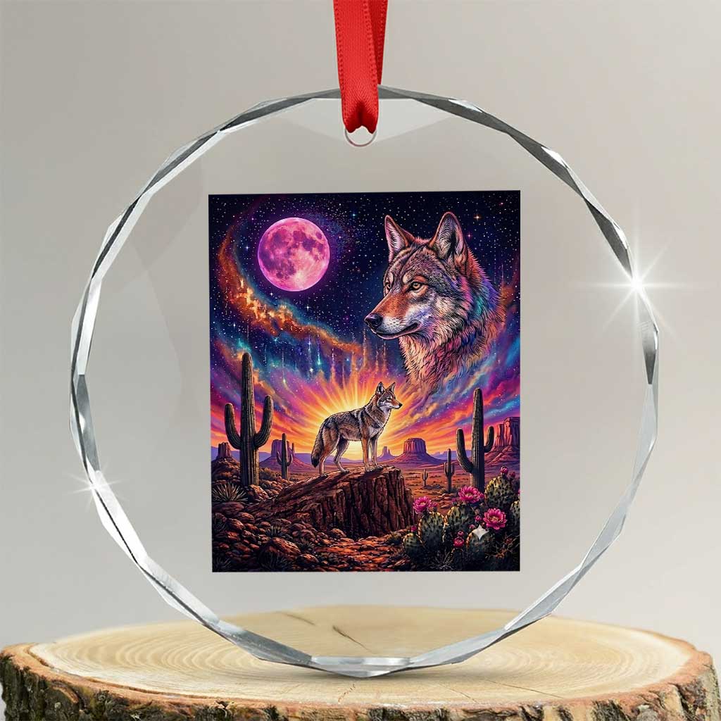 Arizona Coyote Vintage Desert Moon Retro Cactus Crystal Glass Ornament Southwest Wildlife Western Adventure Graphic