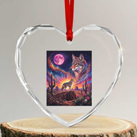 Arizona Coyote Vintage Desert Moon Retro Cactus Heart Crystal Glass Ornament Southwest Wildlife Western Adventure Graphic