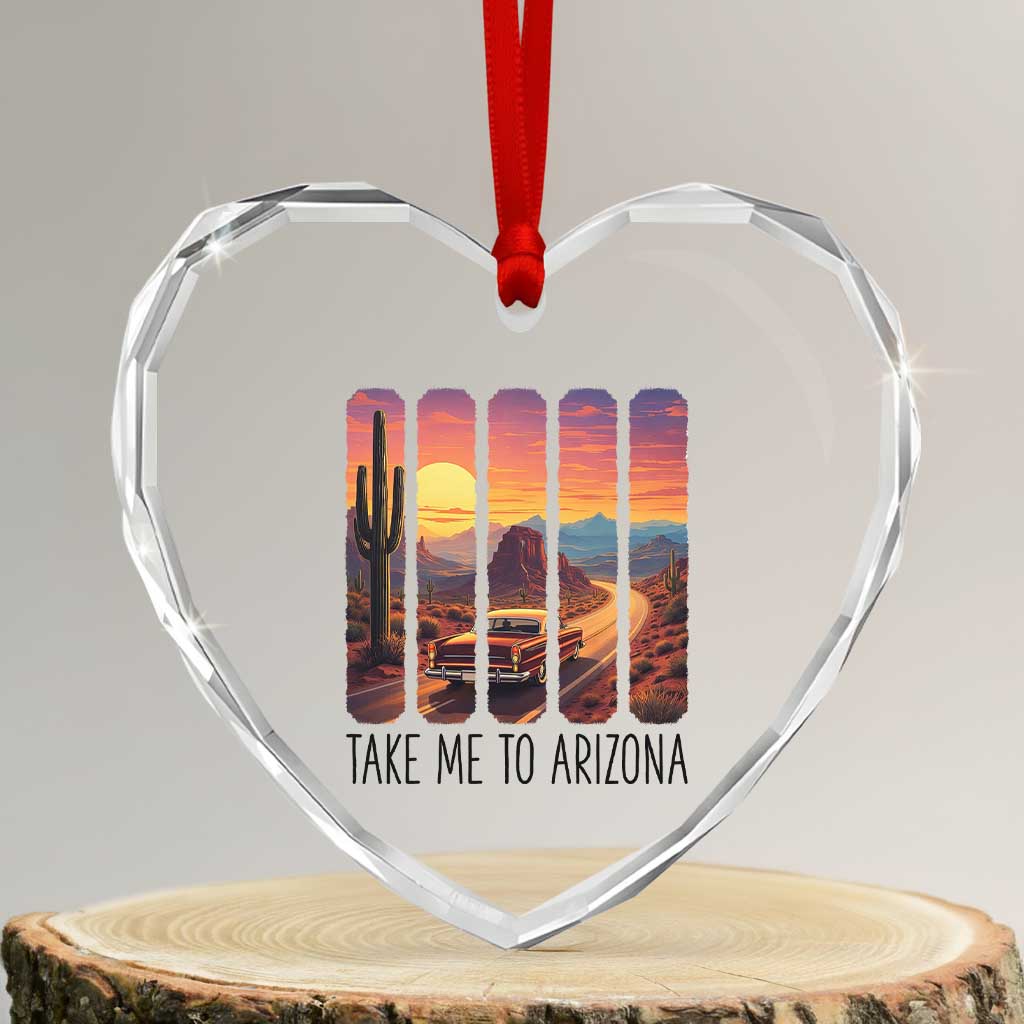 Arizona Desert Cactus Western Adventure Heart Crystal Glass Ornament Take Me To AZ