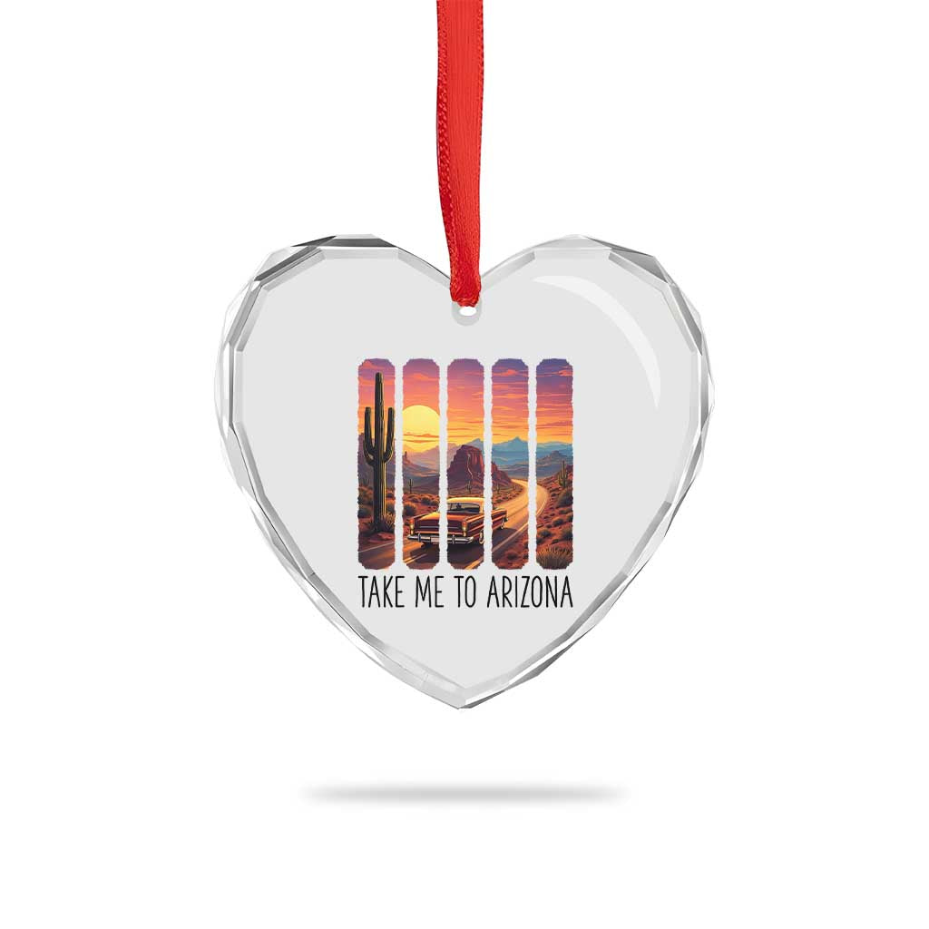 Arizona Desert Cactus Western Adventure Heart Crystal Glass Ornament Take Me To AZ