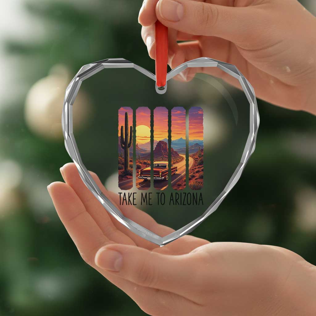 Arizona Desert Cactus Western Adventure Heart Crystal Glass Ornament Take Me To AZ