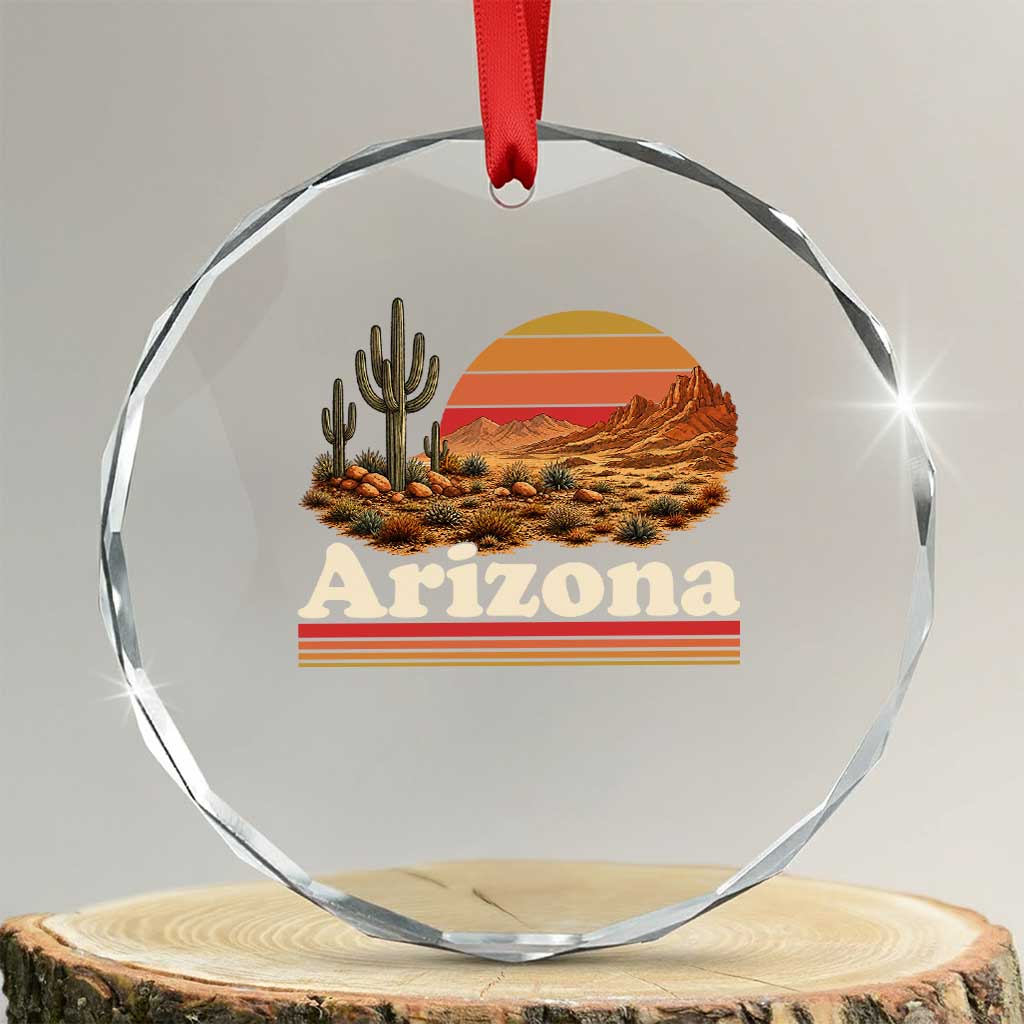 Arizona Desert Sunset Saguaro Cactus Mountains Nature Lover Crystal Glass Ornament