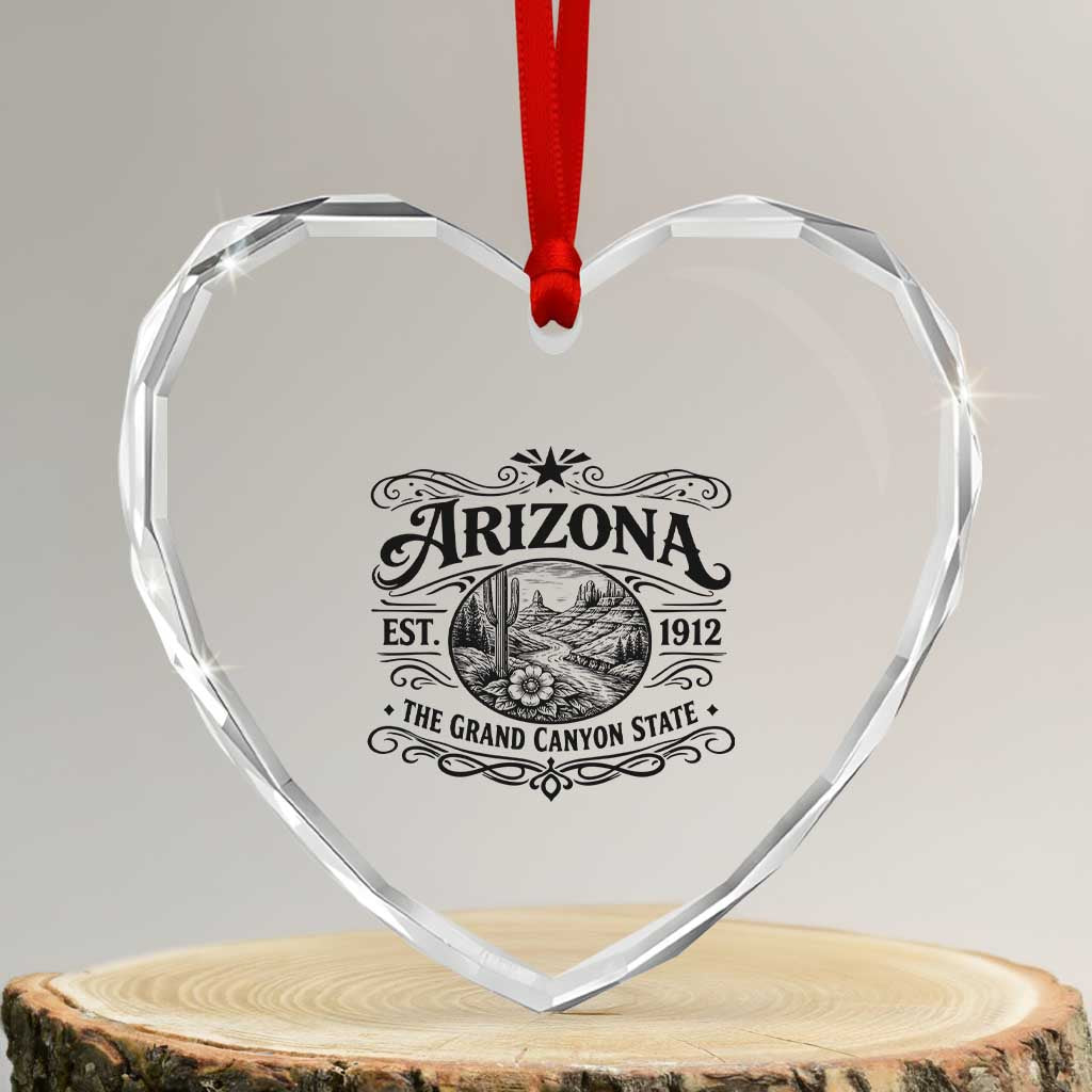 Arizona Desert Wanderlust Heart Crystal Glass Ornament Vintage Grand Canyon State Est 1912