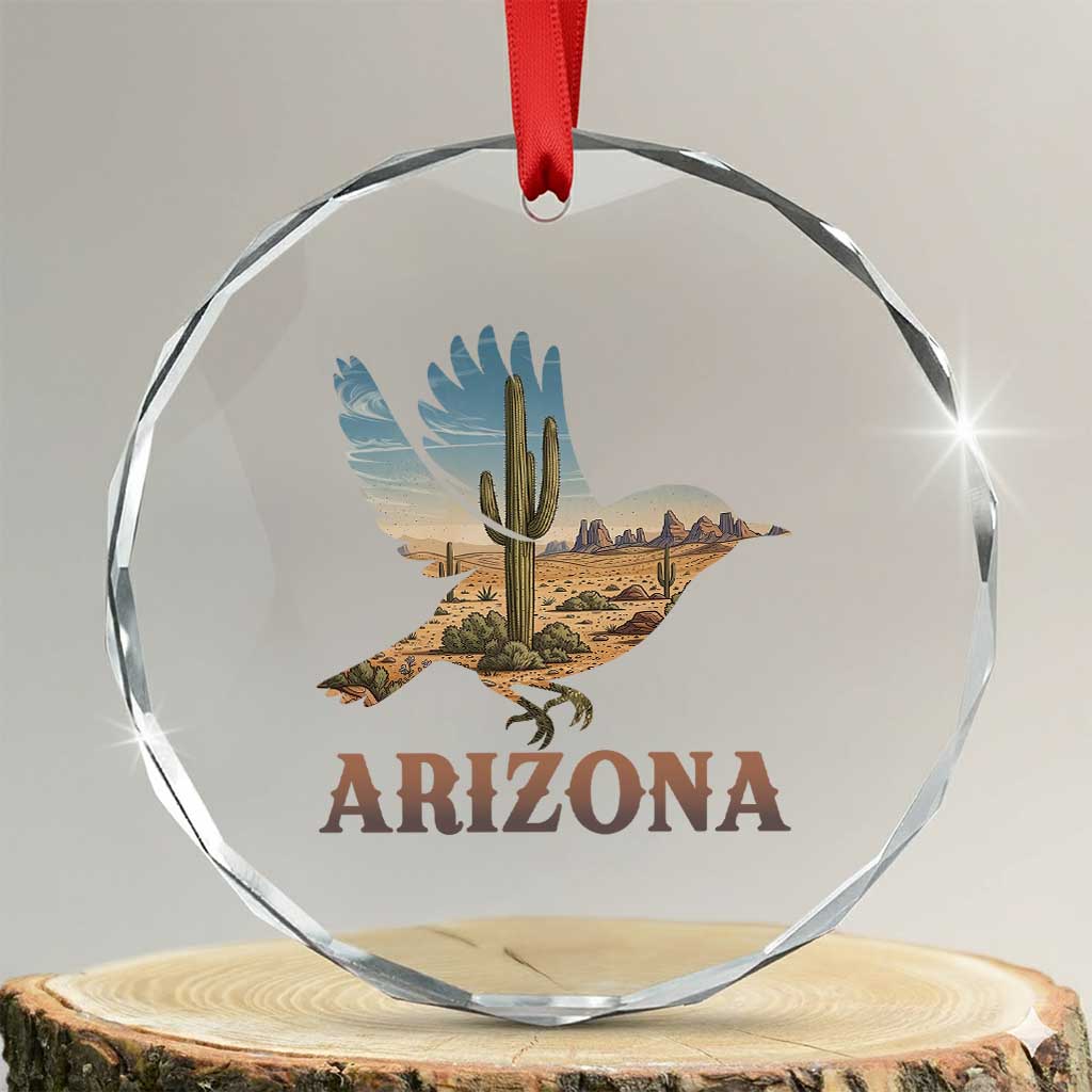 Arizona Desert Wren Bird Crystal Glass Ornament Cactus Landscape Rustic Western