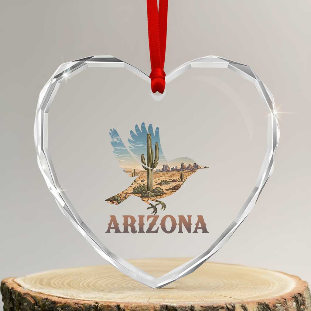 Arizona Desert Wren Bird Heart Crystal Glass Ornament Cactus Landscape Rustic Western