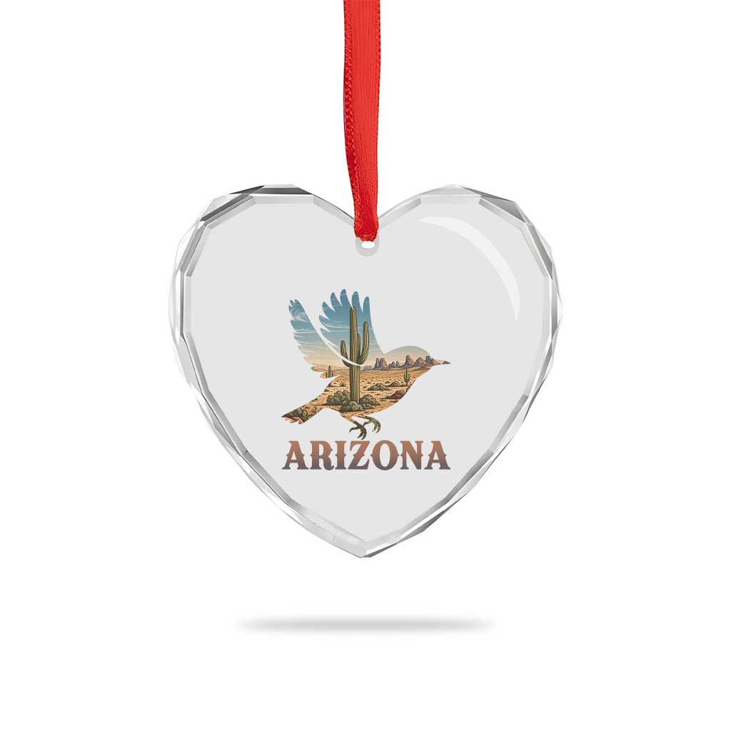 Arizona Desert Wren Bird Heart Crystal Glass Ornament Cactus Landscape Rustic Western