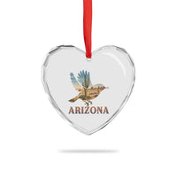Arizona Desert Wren Bird Heart Crystal Glass Ornament Cactus Landscape Rustic Western