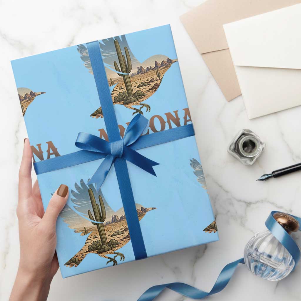 Arizona Desert Wren Bird Wrapping Paper Roll Cactus Landscape Rustic Western