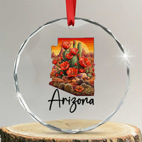 Arizona Map Blooming Cactus Flowers Gift Crystal Glass Ornament