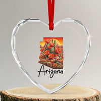 Arizona Map Blooming Cactus Flowers Gift Heart Crystal Glass Ornament