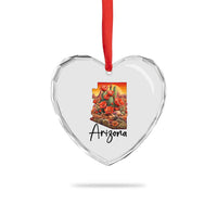 Arizona Map Blooming Cactus Flowers Gift Heart Crystal Glass Ornament