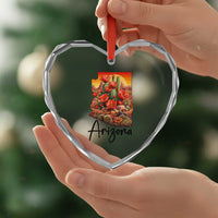 Arizona Map Blooming Cactus Flowers Gift Heart Crystal Glass Ornament