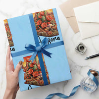 Arizona Map Blooming Cactus Flowers Gift Wrapping Paper Roll