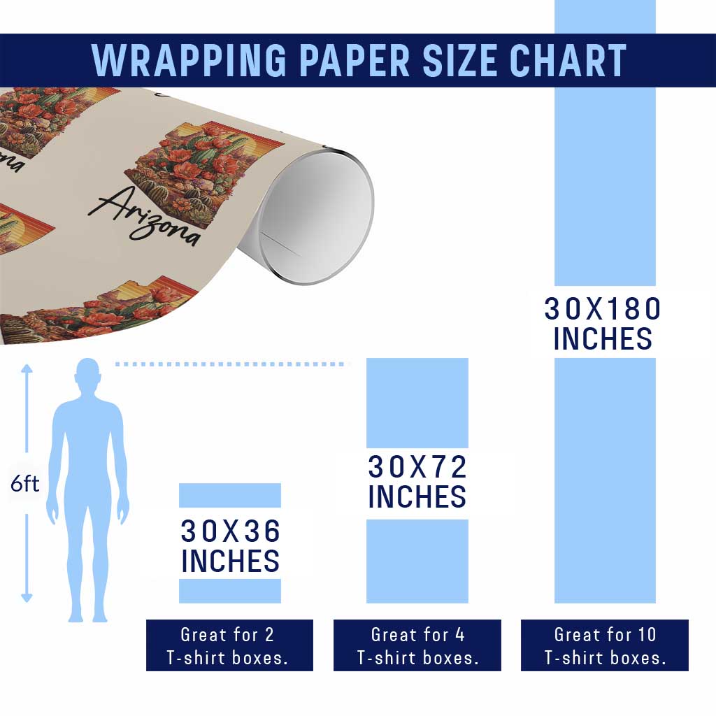 Arizona Map Blooming Cactus Flowers Gift Wrapping Paper Roll