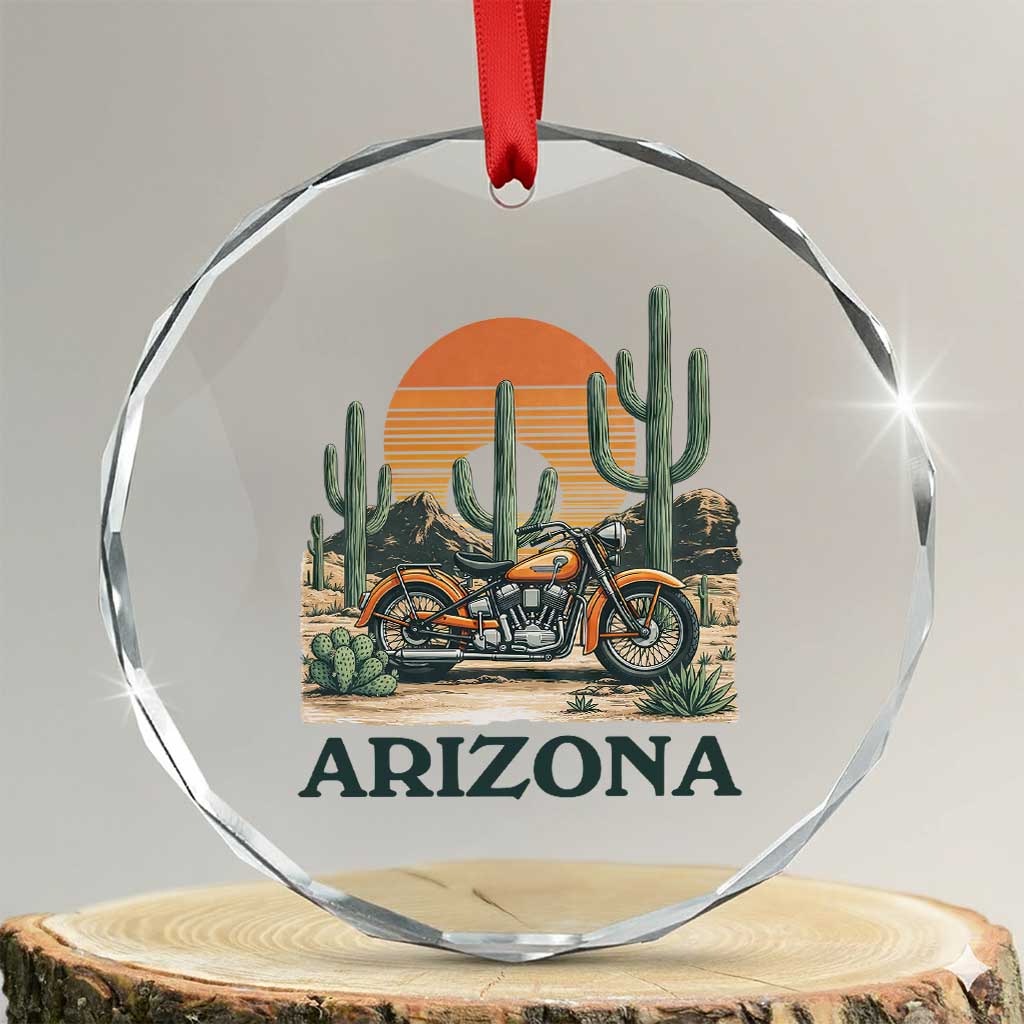 Arizona Motorcycle Crystal Glass Ornament Vintage Desert Highway Rider Gift