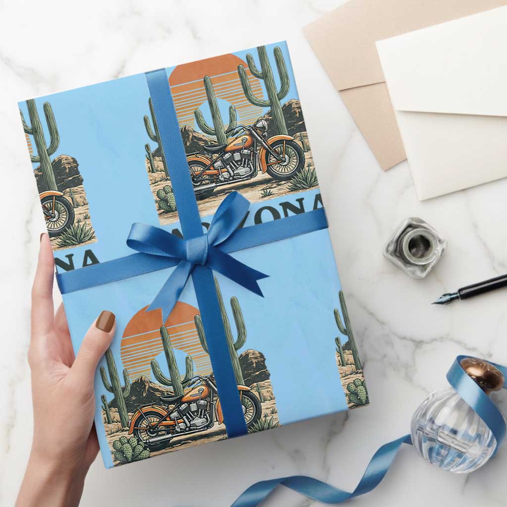 Arizona Motorcycle Wrapping Paper Roll Vintage Desert Highway Rider Gift