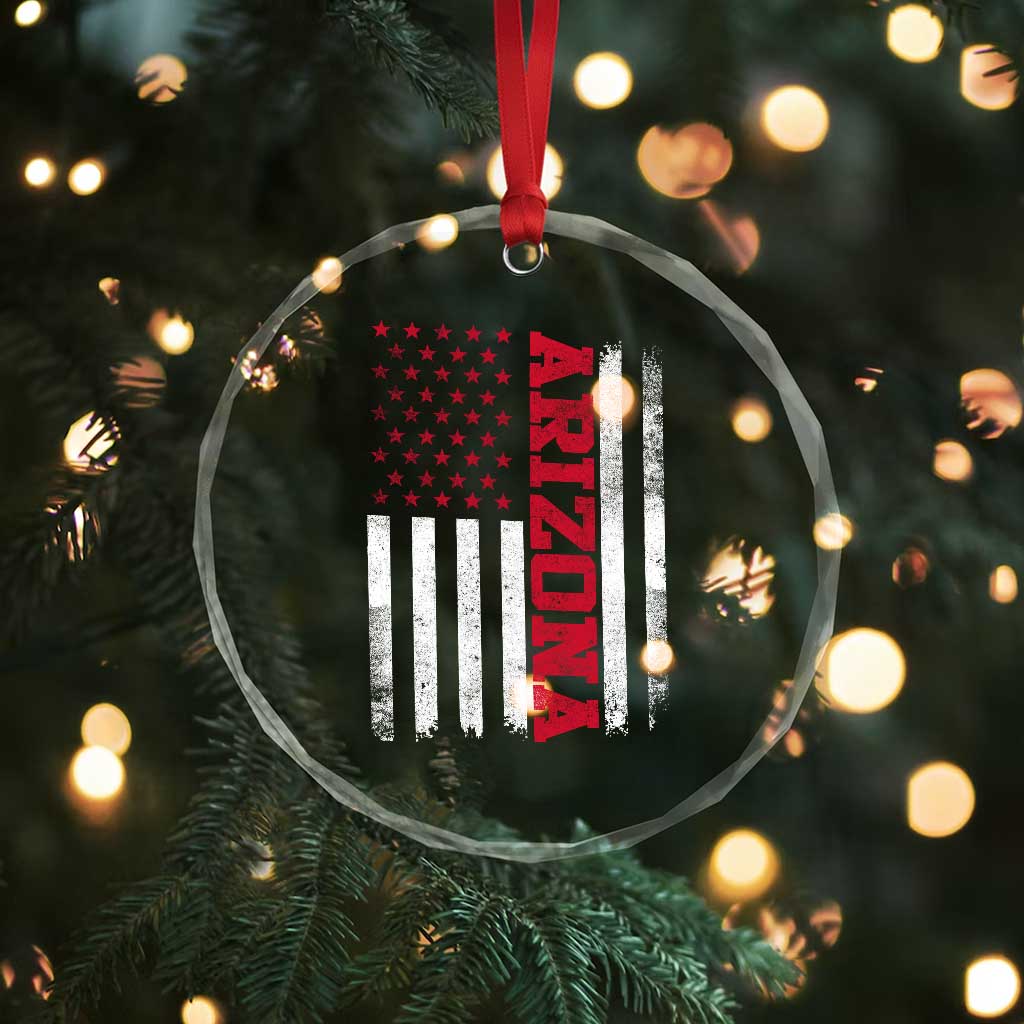Arizona Pride Crystal Glass Ornament Vintage American Flag Distressed Varsity Aesthetic Letters AZ State