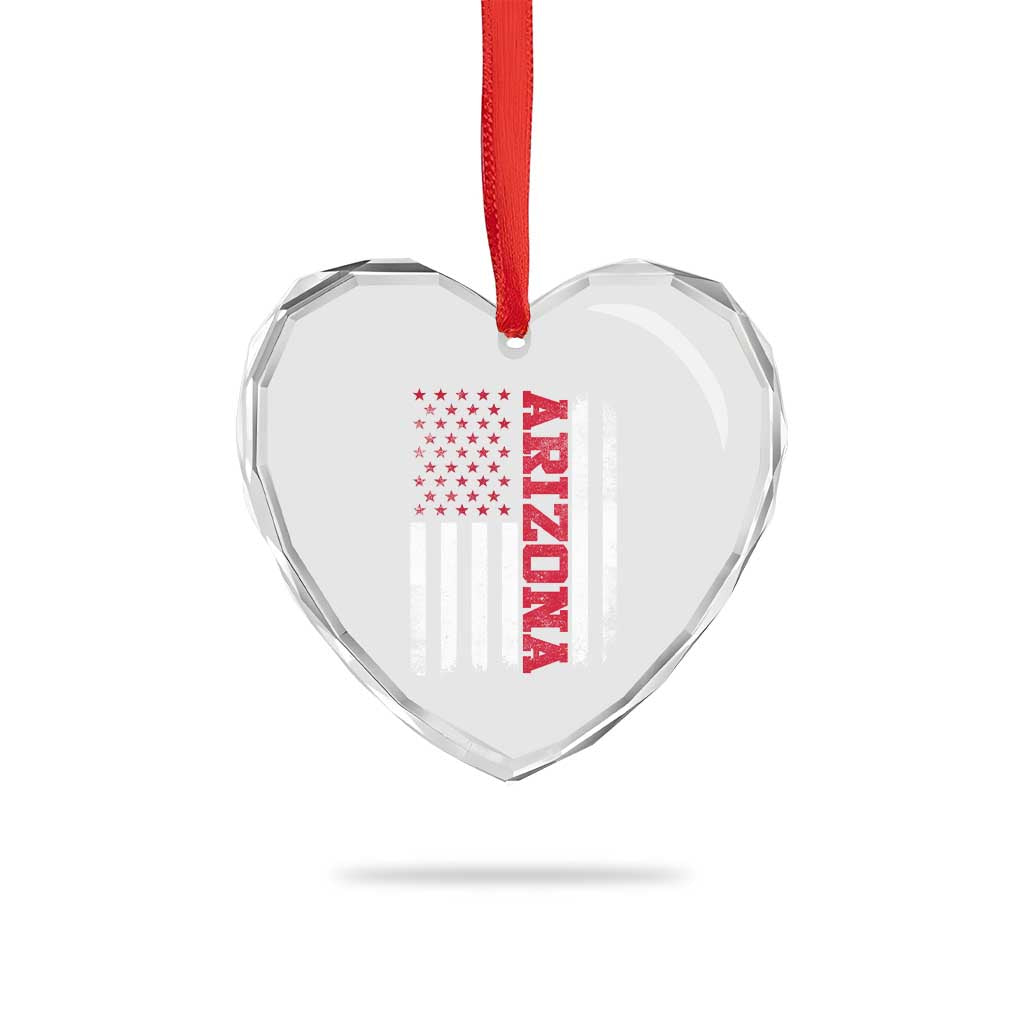Arizona Pride Heart Crystal Glass Ornament Vintage American Flag Distressed Varsity Aesthetic Letters AZ State
