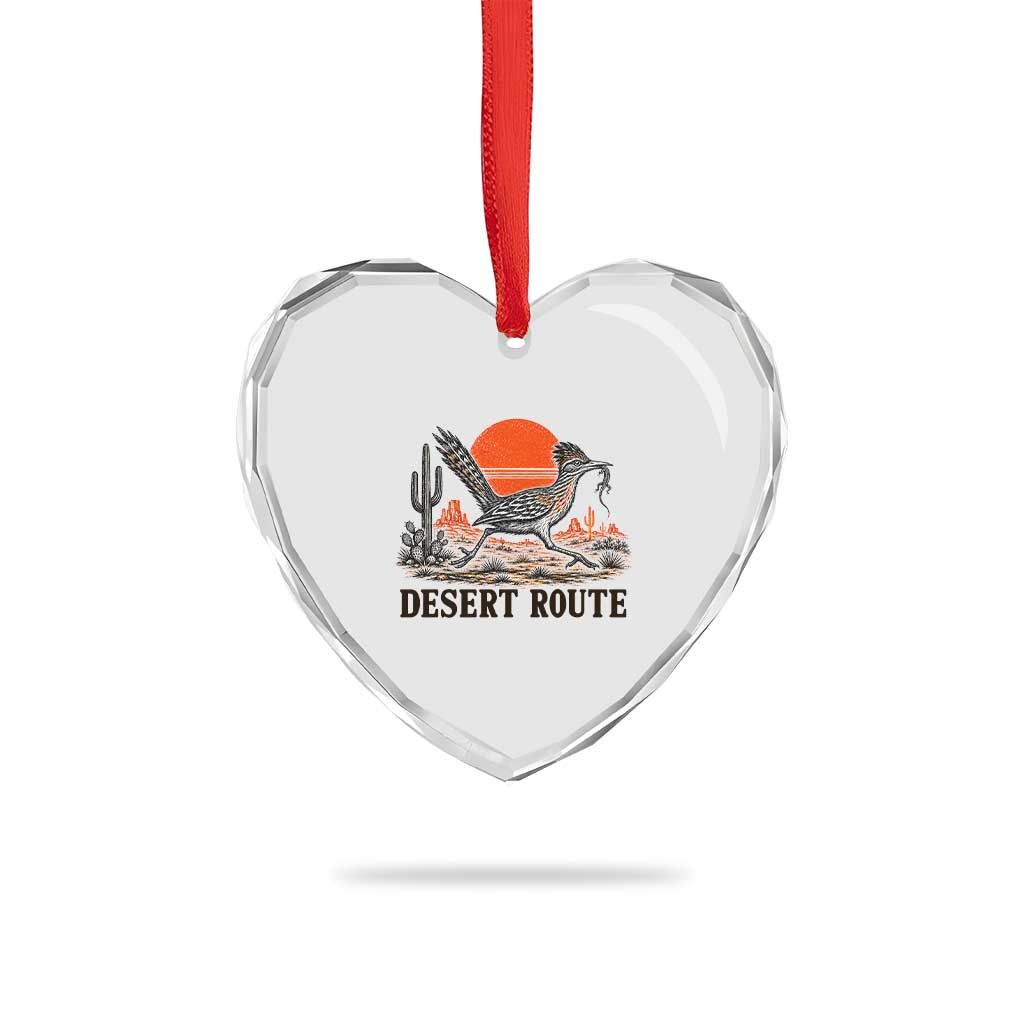 Arizona Roadrunner Bird Desert Landscape Cactus Heart Crystal Glass Ornament