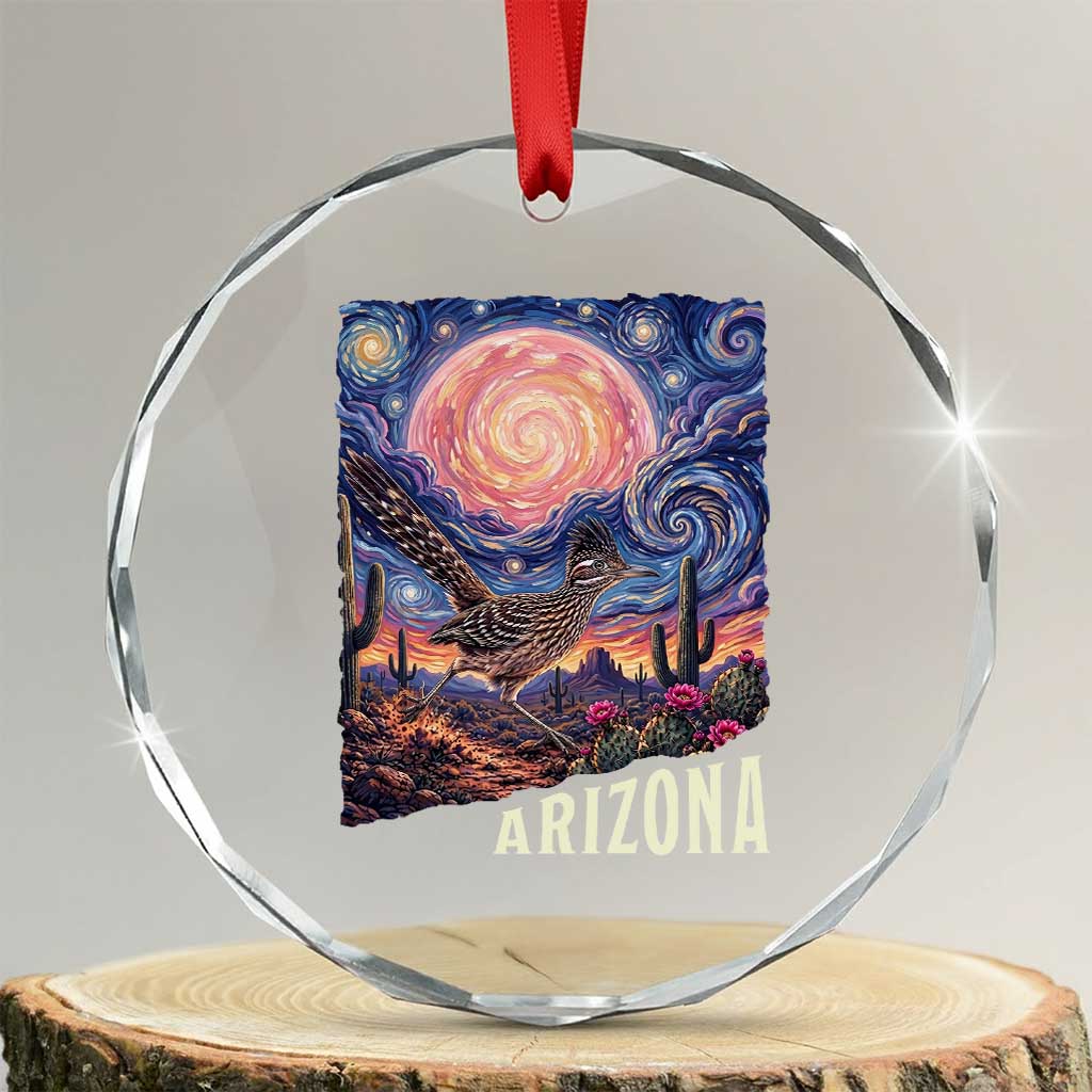Arizona Roadrunner Vintage Desert Moon Retro Cactus Crystal Glass Ornament Southwest Wildlife Bird Starry Night Style