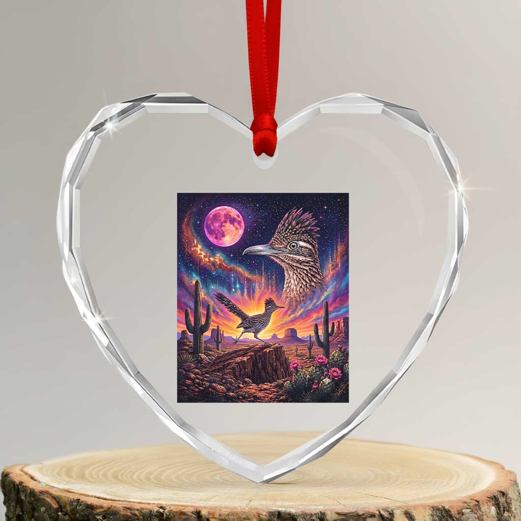 Arizona Roadrunner Vintage Desert Moon Retro Cactus Heart Crystal Glass Ornament 90s Southwest Wildlife Bird Animal Lover