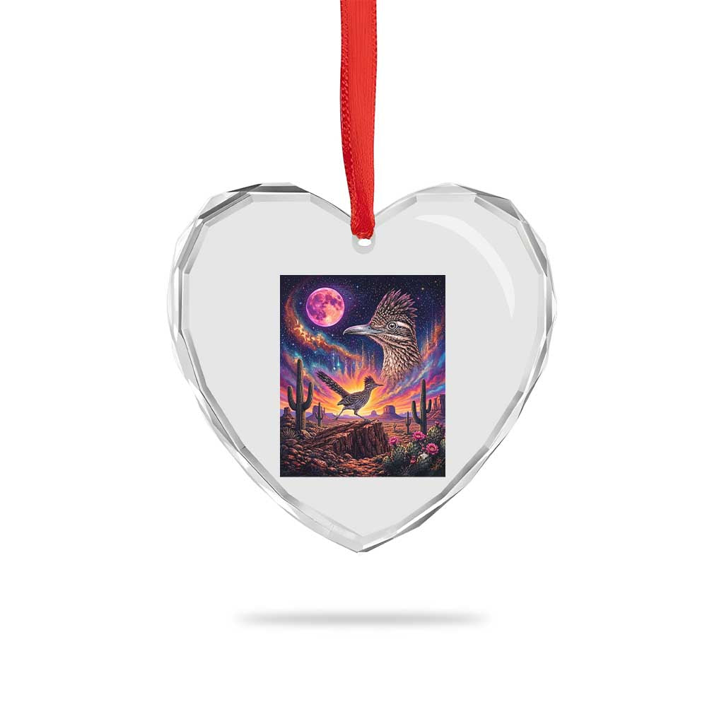 Arizona Roadrunner Vintage Desert Moon Retro Cactus Heart Crystal Glass Ornament 90s Southwest Wildlife Bird Animal Lover