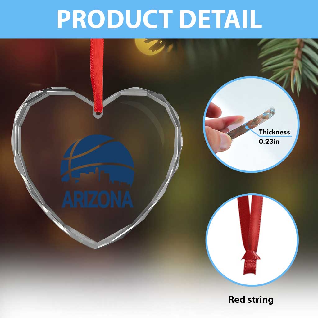 Arizona Skyline Pride Heart Crystal Glass Ornament Gift For Basketball Fan