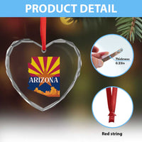 Arizona State Flag Map Graphic Heart Crystal Glass Ornament Southwest Sunburst Cactus State Pride Souvenir