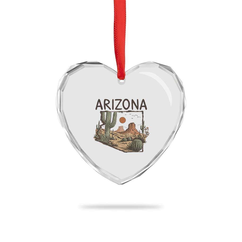 Arizona State Map Desert Landscape Cactus Southwest Heart Crystal Glass Ornament