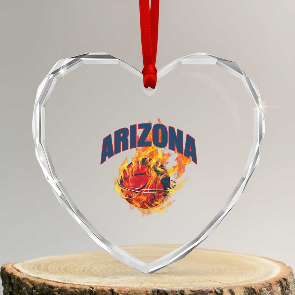 Arizona State Pride Heart Crystal Glass Ornament Flaming Basketball Coach Gift