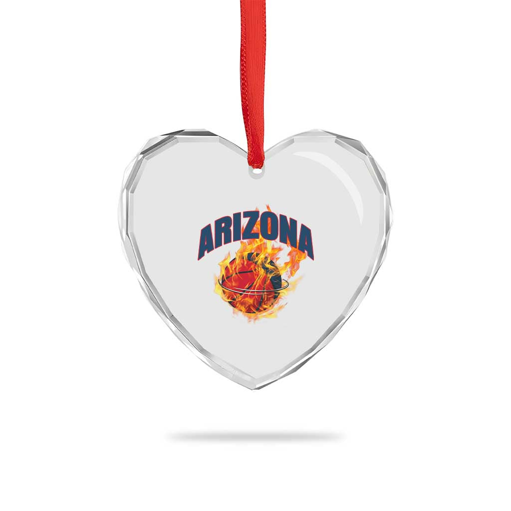 Arizona State Pride Heart Crystal Glass Ornament Flaming Basketball Coach Gift