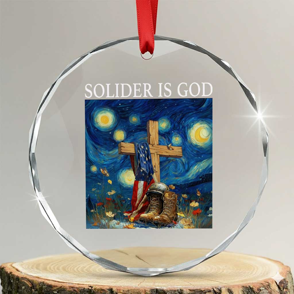 Army Christian Crystal Glass Ornament Soldier Cross Starry Night Faith Patriotic Jesus TS14