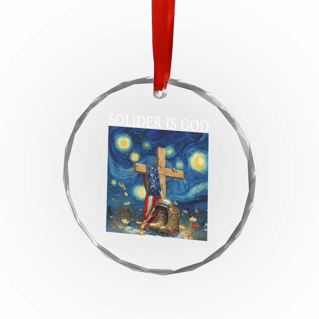 Army Christian Crystal Glass Ornament Soldier Cross Starry Night Faith Patriotic Jesus TS14