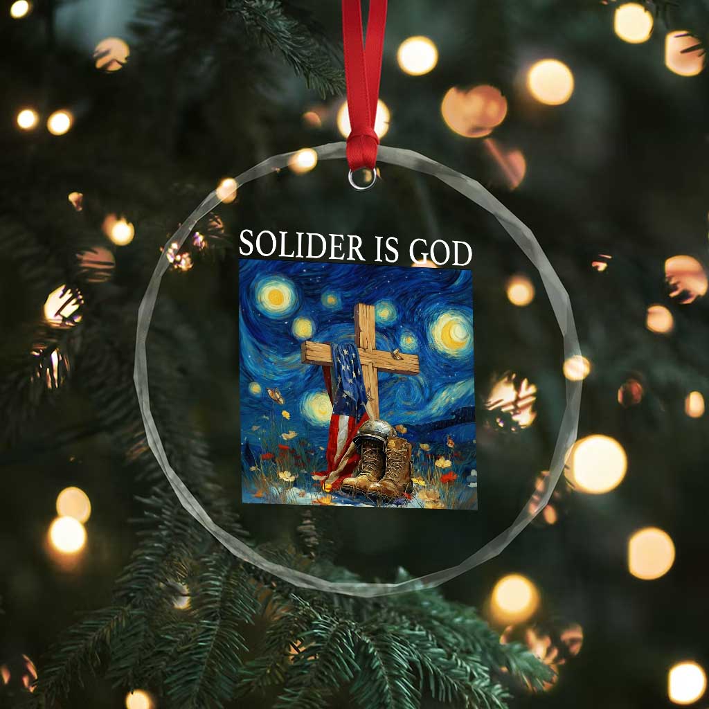 Army Christian Crystal Glass Ornament Soldier Cross Starry Night Faith Patriotic Jesus TS14
