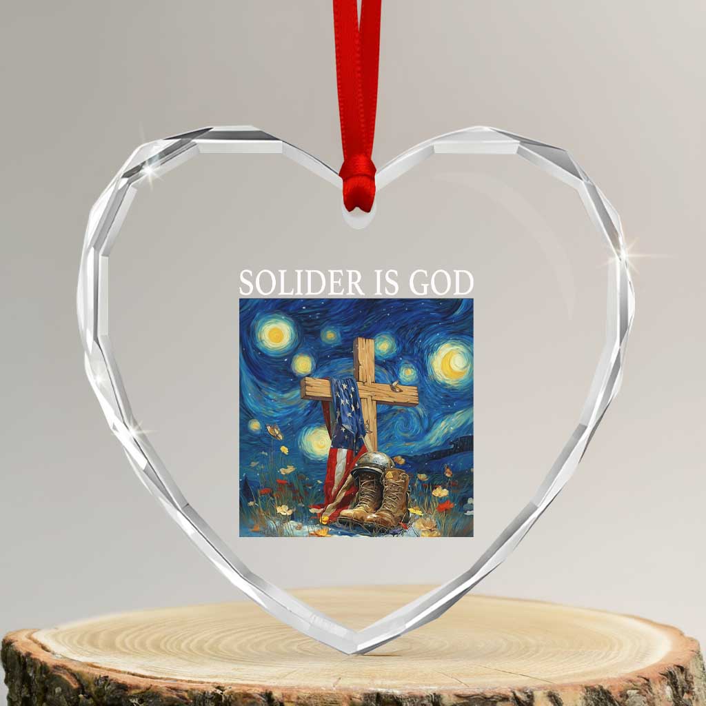 Army Christian Heart Crystal Glass Ornament Soldier Cross Starry Night Faith Patriotic Jesus - Wonder Print Shop