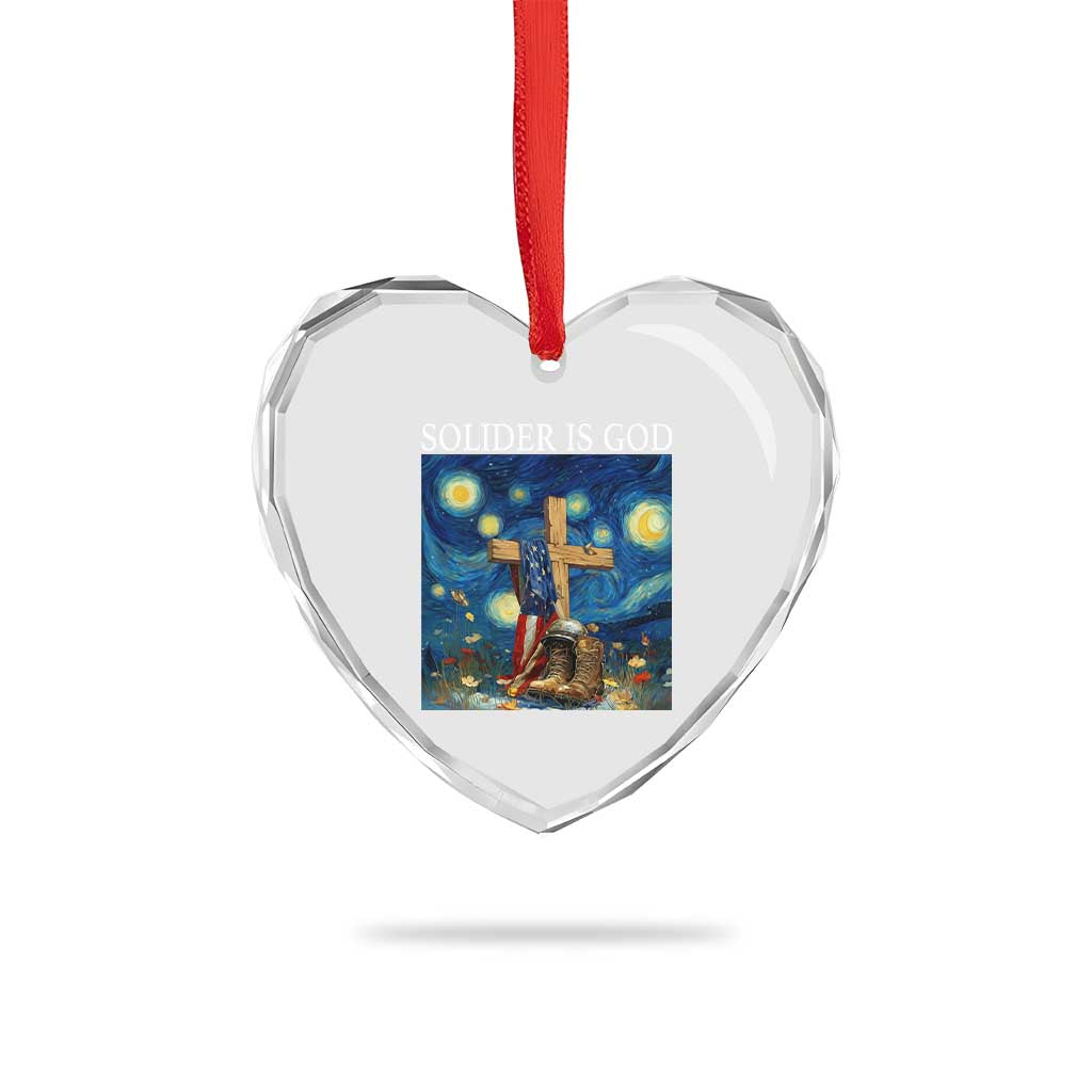Army Christian Heart Crystal Glass Ornament Soldier Cross Starry Night Faith Patriotic Jesus - Wonder Print Shop