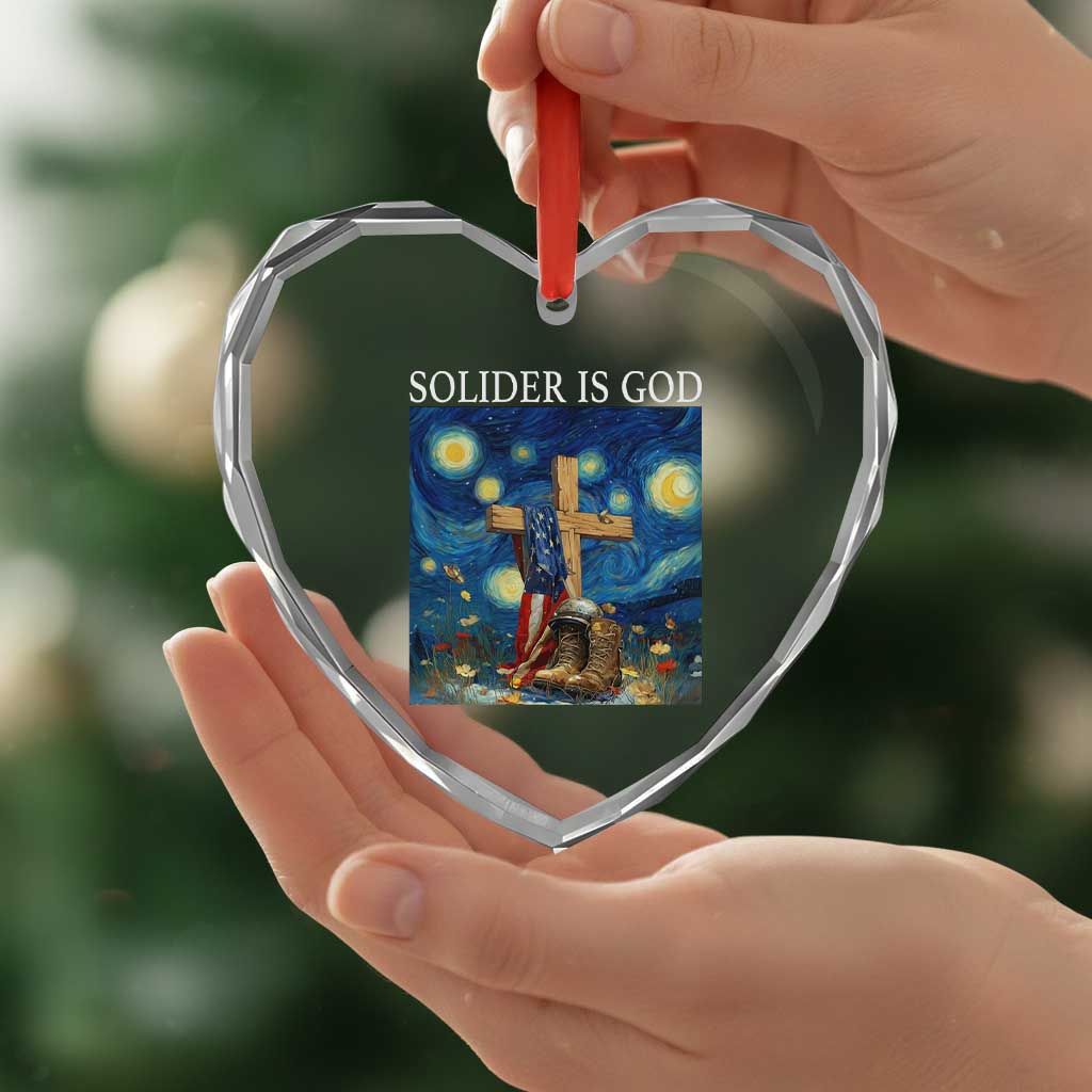 Army Christian Heart Crystal Glass Ornament Soldier Cross Starry Night Faith Patriotic Jesus - Wonder Print Shop