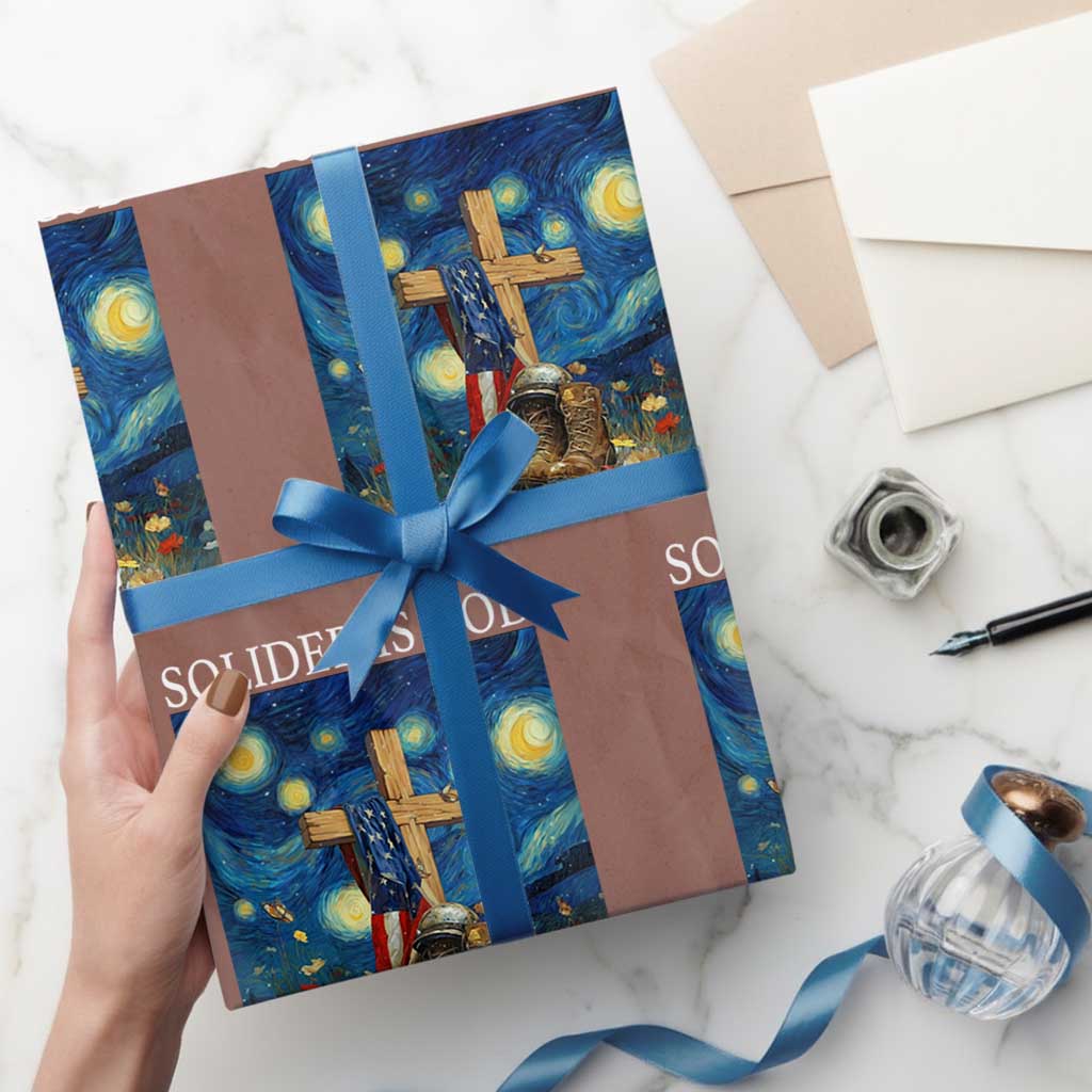 Army Christian Wrapping Paper Roll Soldier Cross Starry Night Faith Patriotic Jesus - Wonder Print Shop